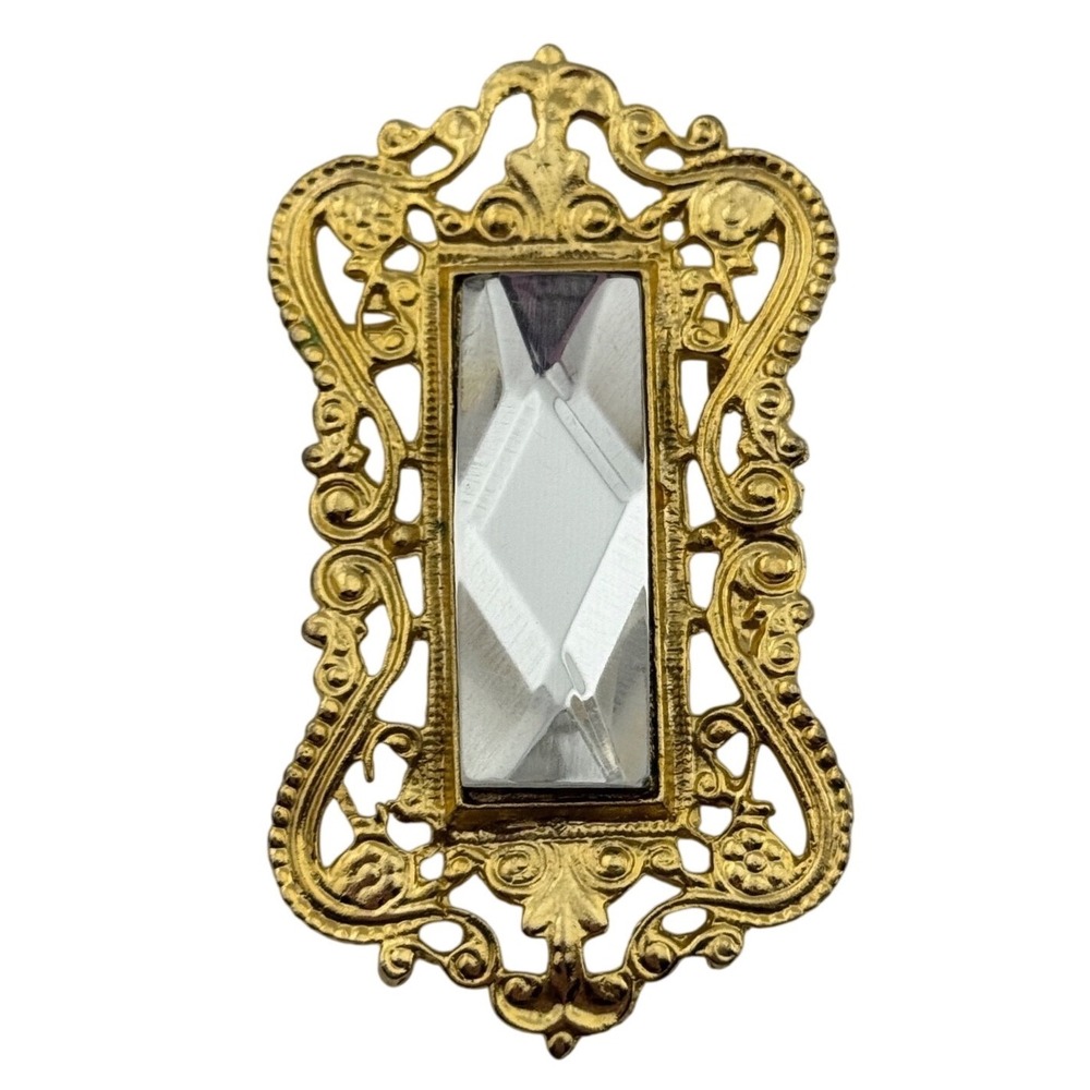 Vintage Gold Tone Ornate Frame Brooch Pin Unsigned